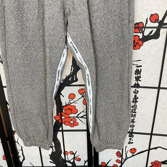 Stampd Joggers Sweatpants Size L Logo Striped Zip Pockets Drawstring Gray New - Picture 3 of 6